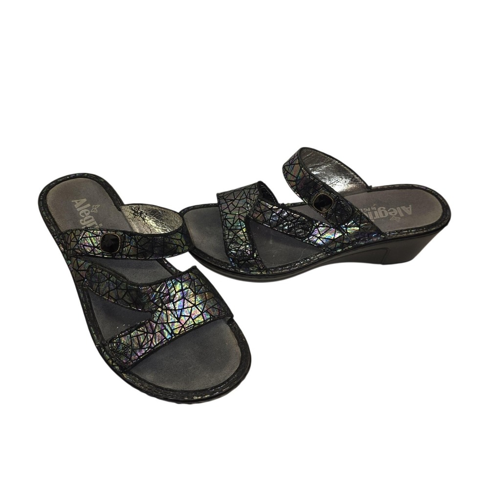 Alegria Sandals Women 8 Black Geometric Slide Wedge Comfort Slip On Shoes